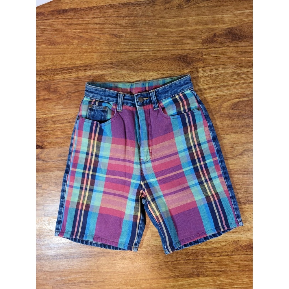 Vintage Jordache Size 3/4 Plaid Denim High Waist Shorts